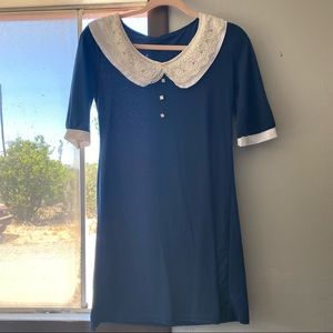 Navy blue collared dress.